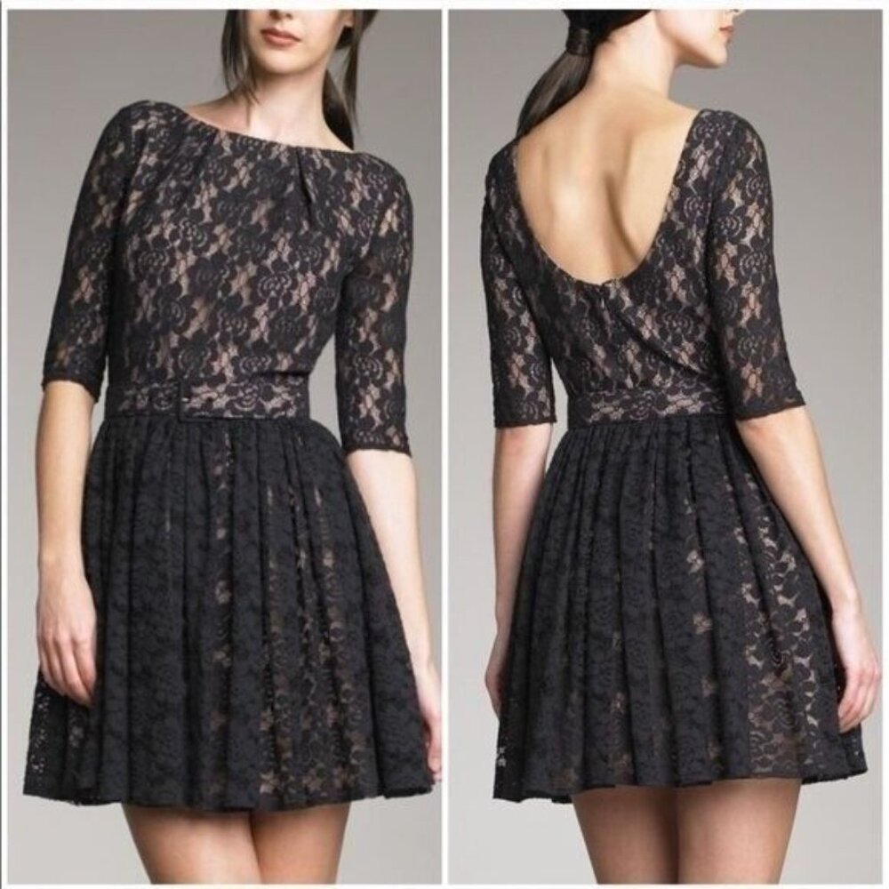 Rachel Zoe Fit and Flare Black Lace lined Dress with Low Back